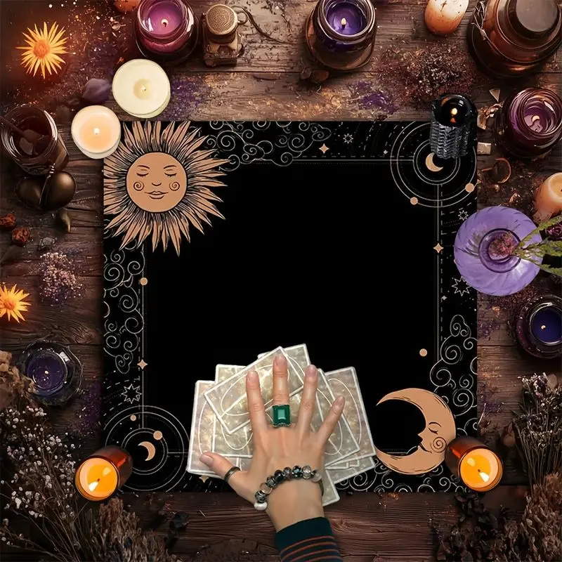VIKAMA Retro Personification Sun Moon Frame Tarot Tablecloth Ceremony Tarot Card Divination Table Mat Card deduction