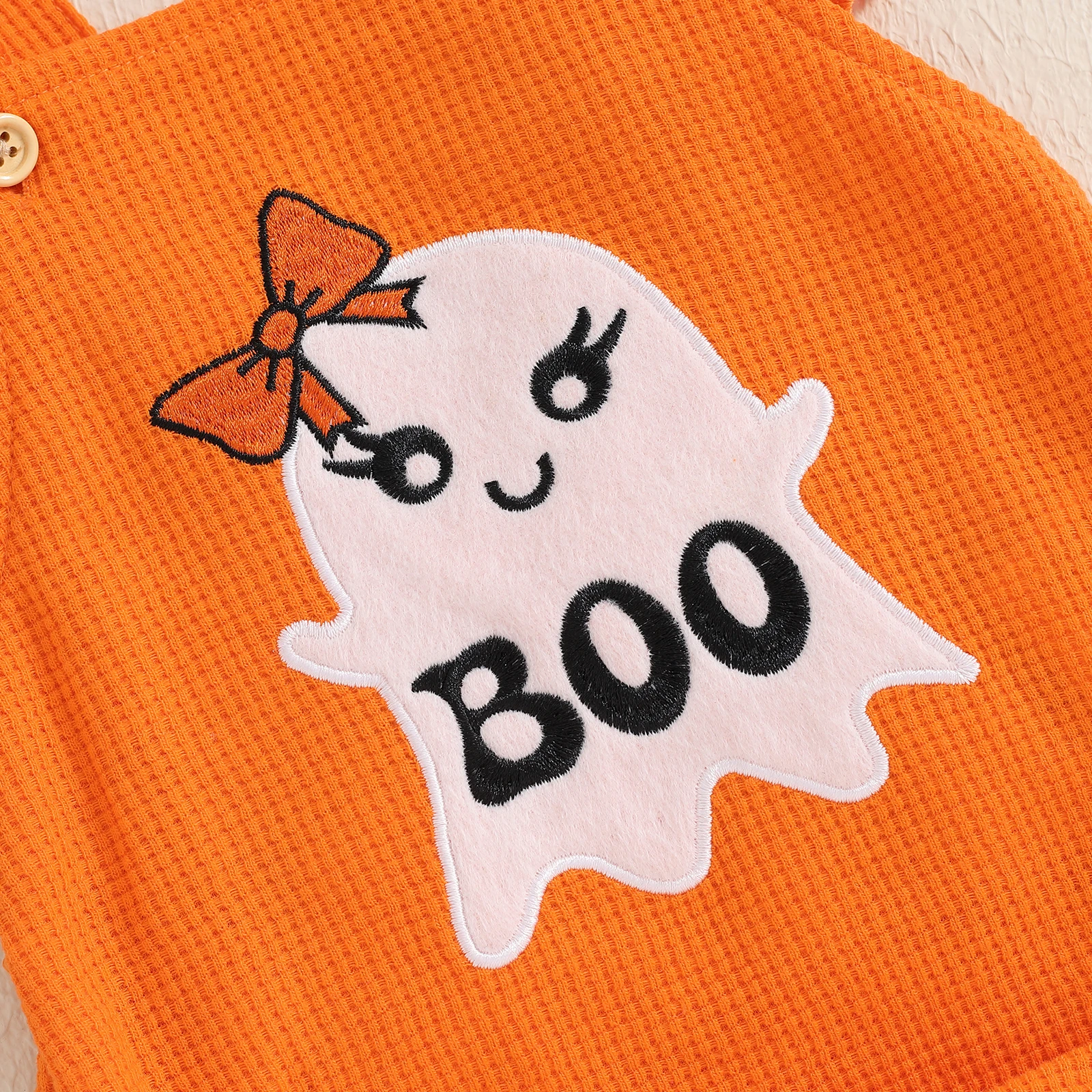 BeQeuewll Flying Sleeve Newborn Baby Girls Bodysuit Cute Infant Outfits Embroidery Ghost Romper with Hairband Halloween Clothes