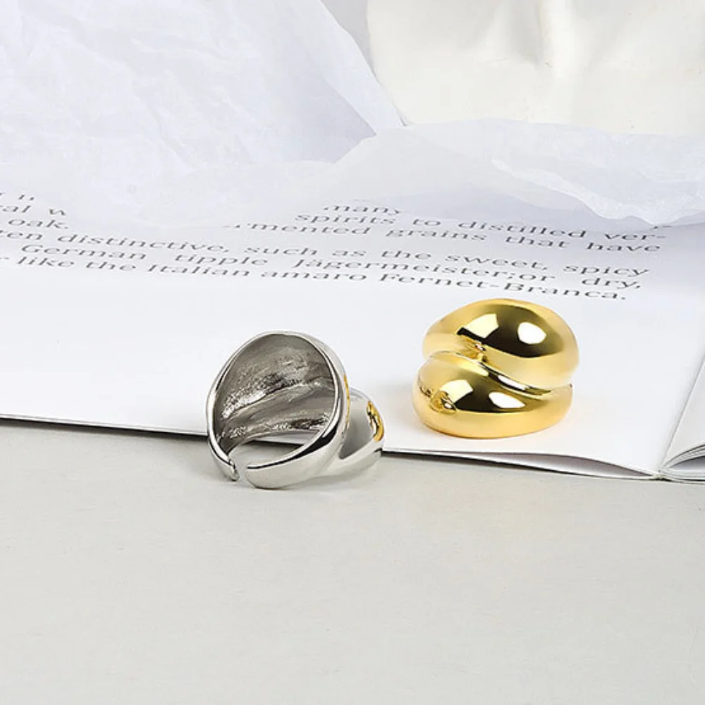 High Quality Stainless Steel Wide Chunky Rings Double Layer Adjustable Geometric Rings Trendy Unisex Open Ring