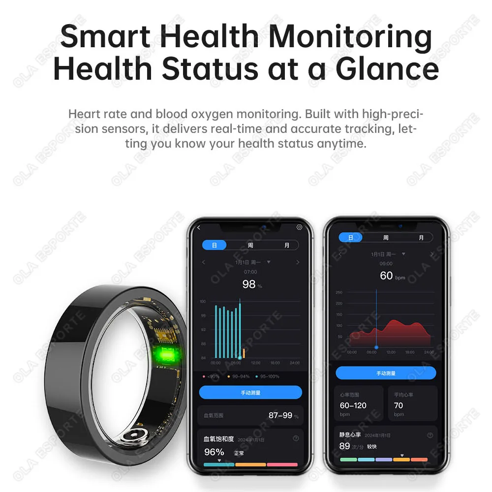 New Vibration Reminder Smart Ring Heart Rate Blood Oxygen&Pressure Health Monitoring IP68 Waterproof Multi-Sport Mode Smartring image 3