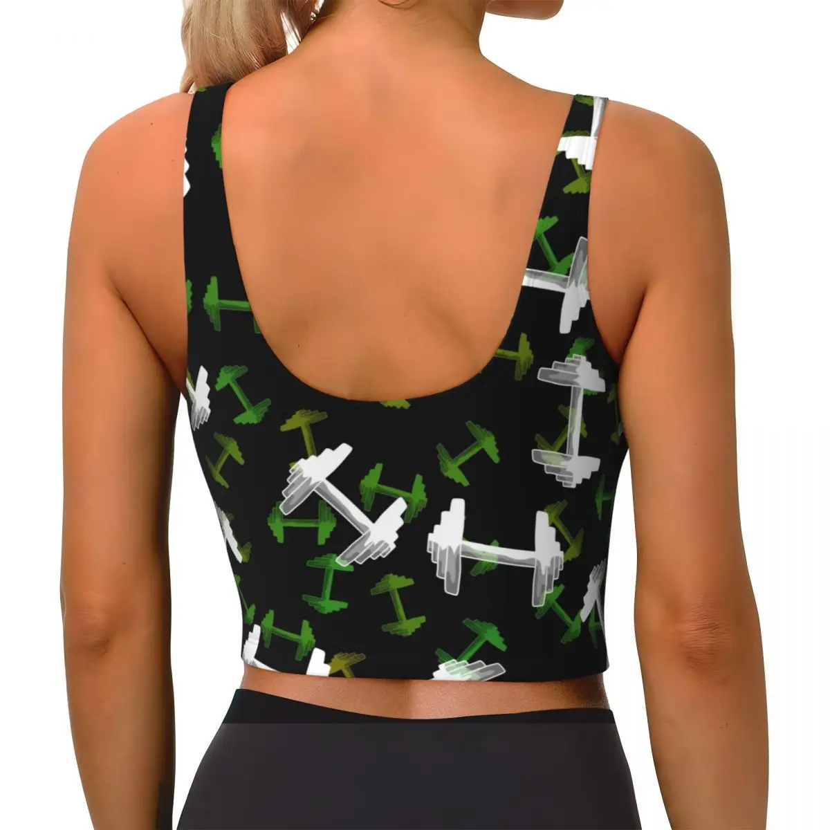 Yoga Vest Women Gym Sports Crop Tops Dumbbell Pattern Streetwear Workout Breathable Tank Top Female