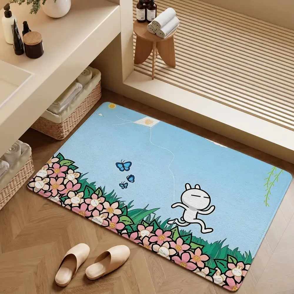 Character Tuzki White Rabbit Emoticons Floor Mat Soft Flannel Entrance Doormat Non-Slip Washable Rug For Bedroom Home Decor