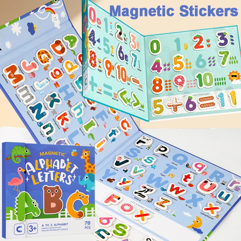 Livro de números do alfabeto magnético, brinquedos para crianças, aprendizagem de matemática em inglês, educação precoce, tangram, quebra-cabeça, livro de madeira, presentes para crianças