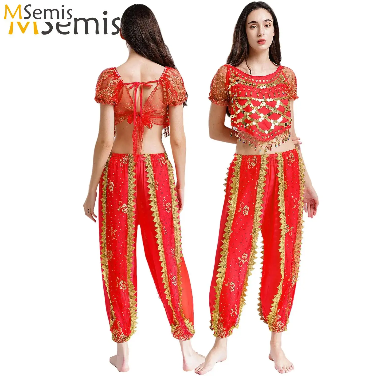 

India Belly Dancing Suit Bollywood Costume for Girls Women Chiffon Harem Bloomers Pants Halloween Performence Belly Dance Outfit