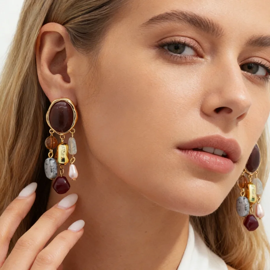 

New Design Geometric Tassel Dangle Earrings Vintage Resin Bead Drop Jewelry Trendy Woman Holiday Party Accessories Gifts