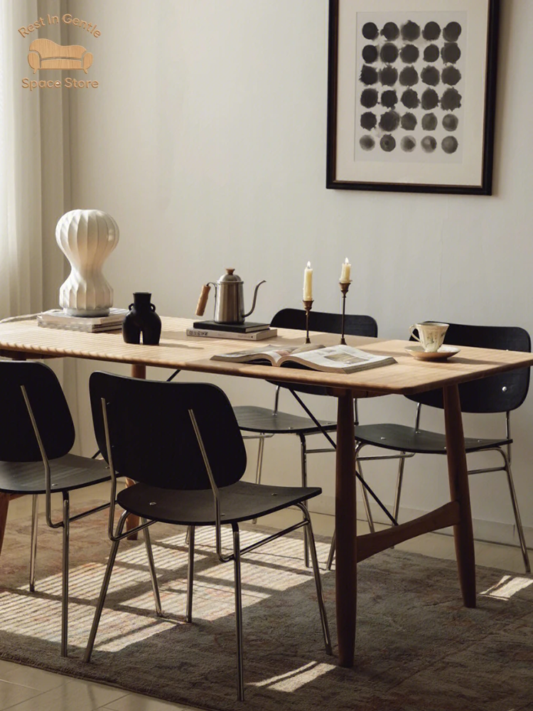 Medieval dining chair Solid wood back chair Internet celebrity dining table and chairs Wabi Sansan designer retro black chair