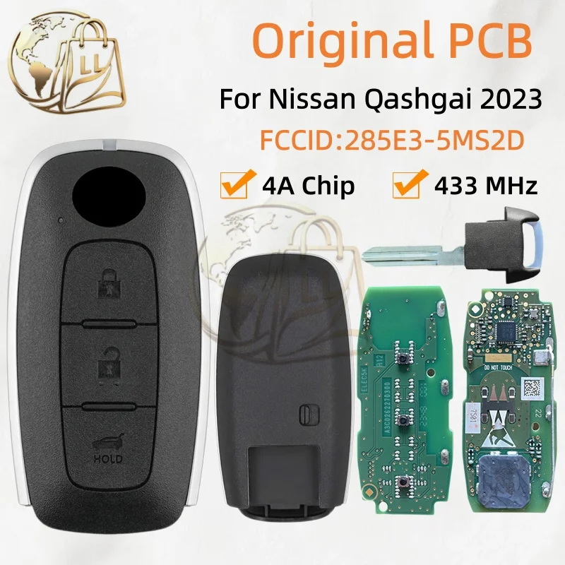 Original PCB For Nissan Qashgai 2023 Smart Remote Key 3 Buttons  After-Sales Market Shell 433 MHz 4A Chip FCCID:285E3-5MS2D