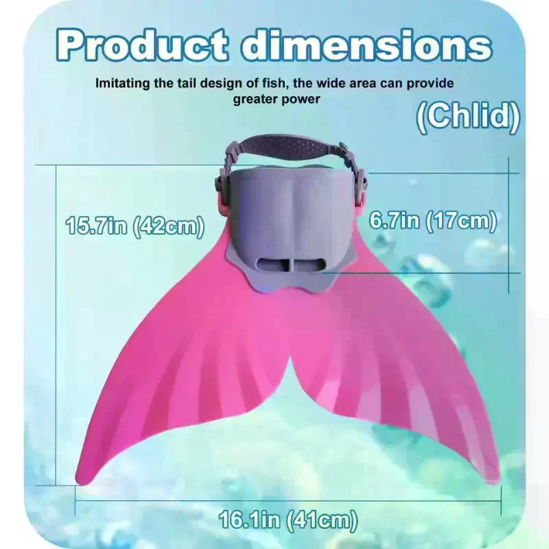 Mermaid Silicone Fins Swimming Training & Beach, Soft Body Hard Fin With 3 Non-Slip Grips, Photo Cosplay Gear For Kid Adjustabl