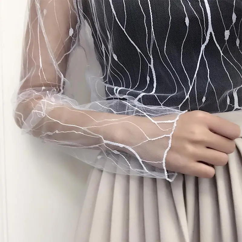 Women Sexy Sheer Fishnet Perspective Tops T-shirt See Through Transparent Lace y2k tops Bottoming T-shirts Black Blouses Shirt image 4