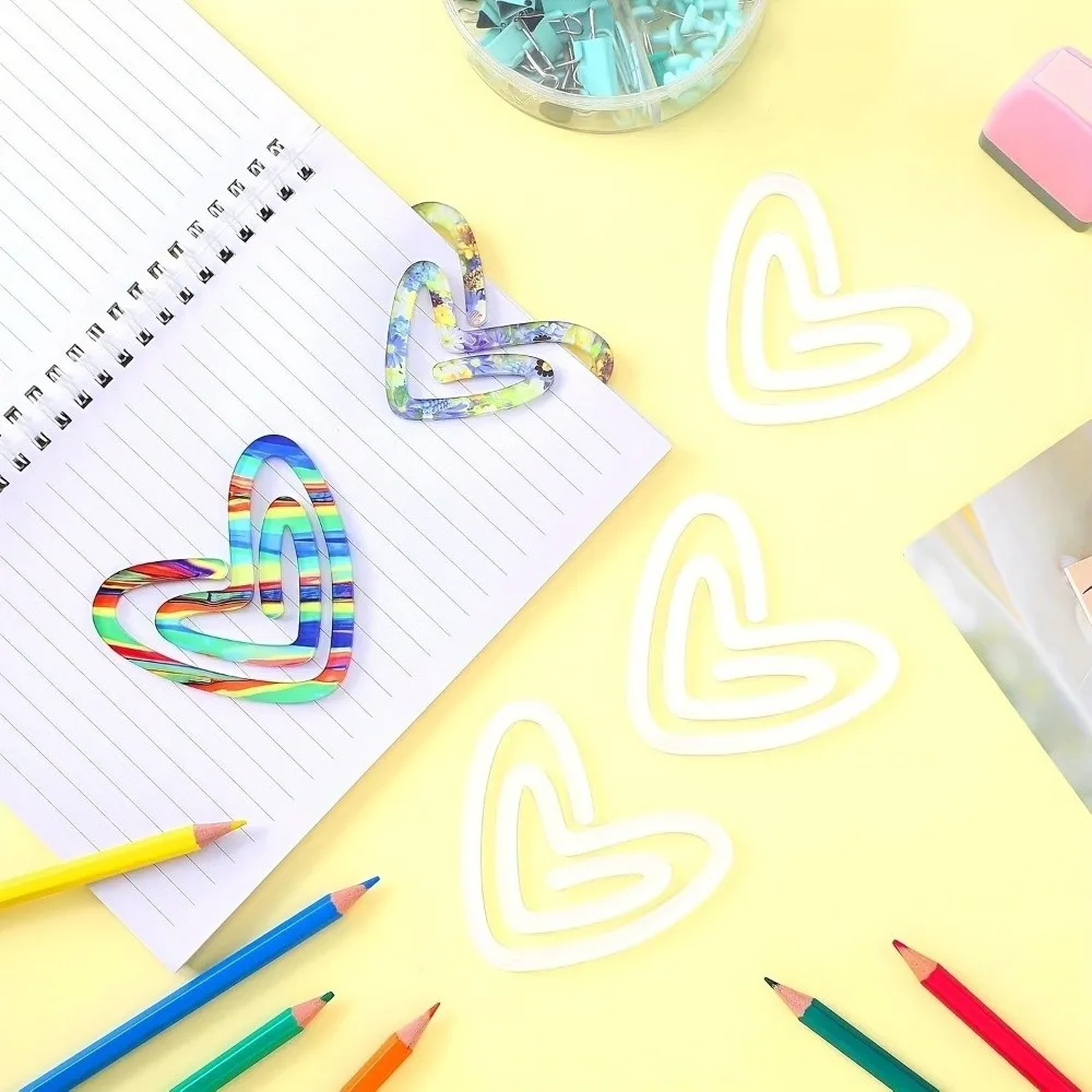 9pcs Acrylic Dye Sublimation Blanks Paper Clip Big Size Creative Heat Transfer Bookmark Love Heart Pen DIY Pattern Paper Clip