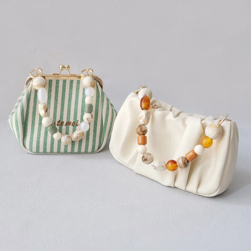 New Woman Bag  Strap Accessory Vintage Amber Acrylic Resin Beads Parts Luxury Handcrafted Wristband Women Cute Bag Handle Chain