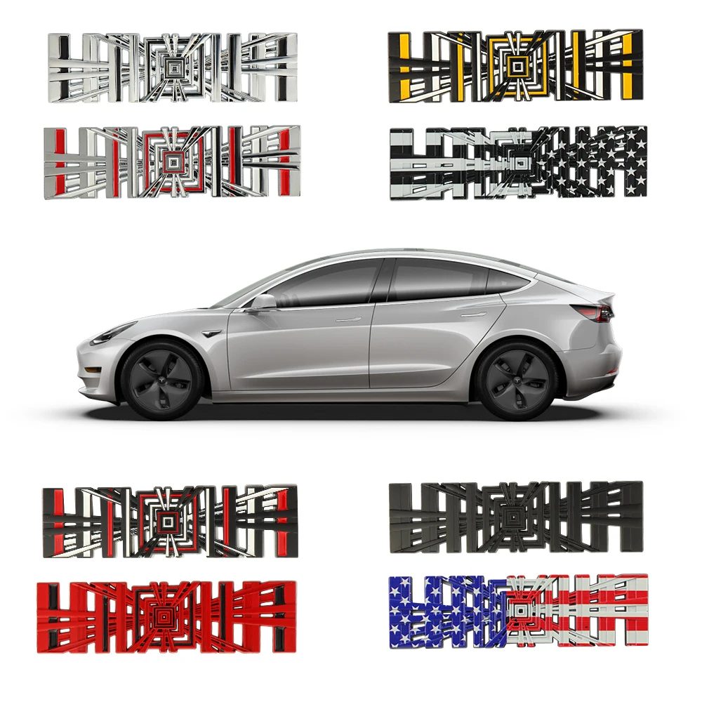 3D Metal Alloy Plaid Logo Rear Trunk Fender Badge Emblem Sticker Decals For Tesla Model Y S 3 X Roadster 2022 Car Accessories