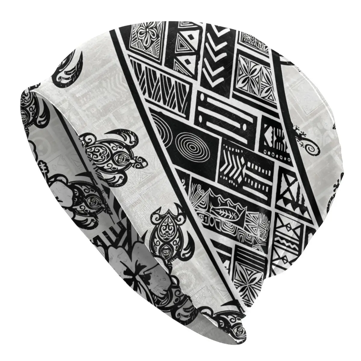 Black And White Polynesian Tribal Distressed Bonnet Homme Sport Samoan Skullies Thin Beanies Caps Style Fabric Hats