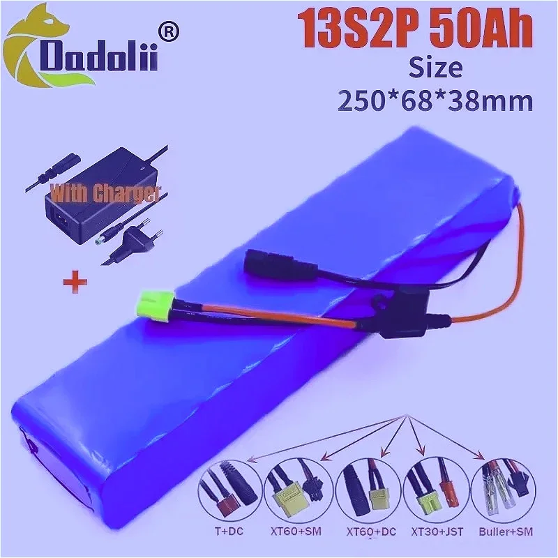 

48V 50Ah13S2P lithium battery pack/with BMS/54.6V charger/fuse/500W-1000W/suitable for various scenarios