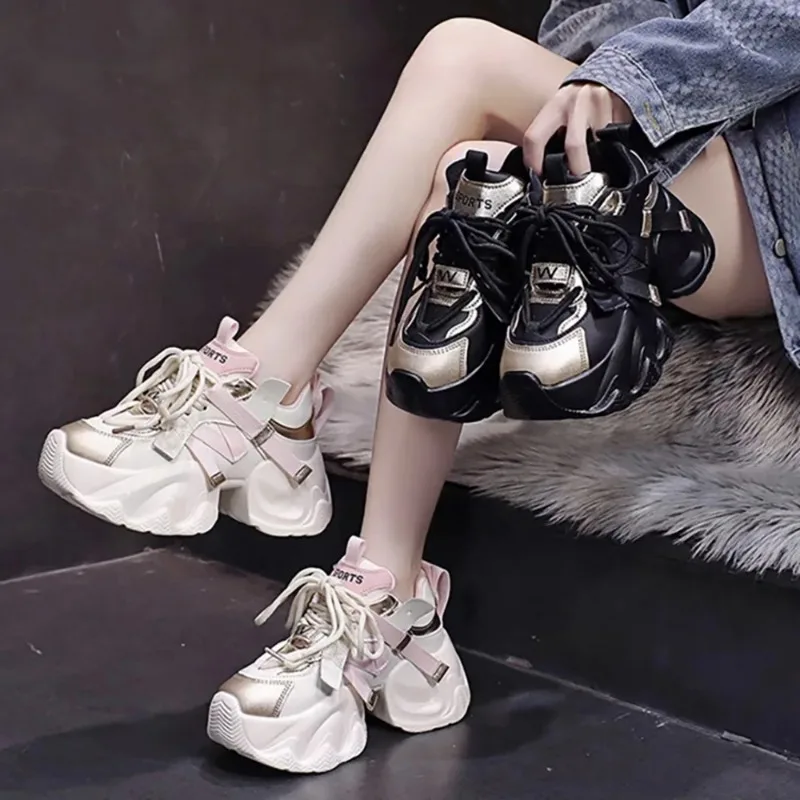 PU-Leder Sportschuhe für Damen Höhenerhöhende Damen-Laufschuhe Rutschfeste Hip-Hop Damen-Sneaker Modische Schuhe