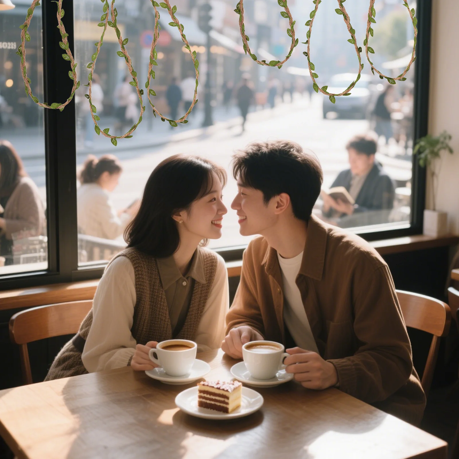 

100M Simulated Green Leaf Vine Braided Decorative Garland Artificial Foliage for Jungle Party Wedding Garden Home Rustic Outdoor