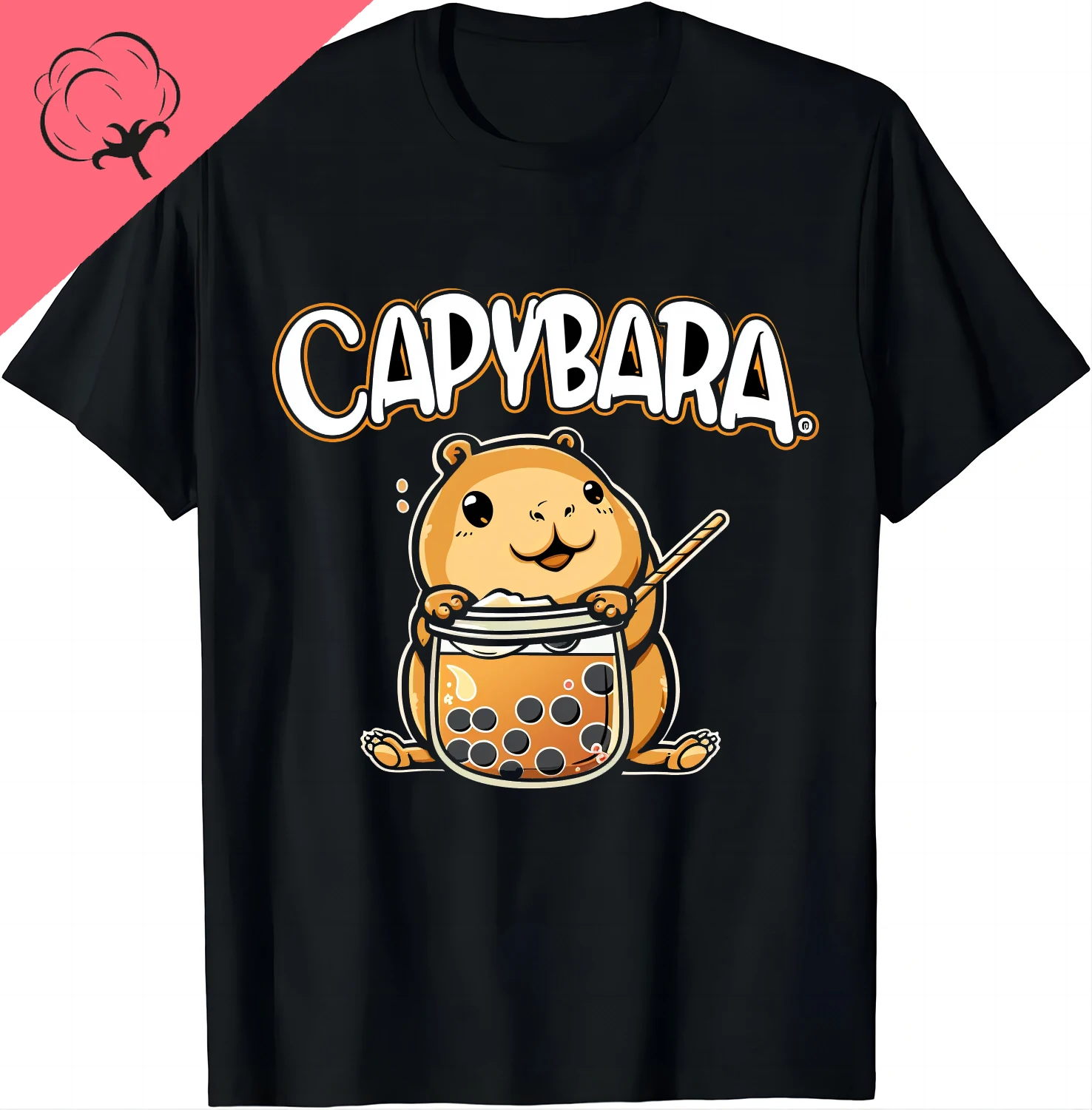 Cute Capybara Milk Tea Tee - Enjoy The Moment Shirts Cotton Graphic T Shirts  Kawaii Clothes Tops Shirts for Women Ropa Mujer