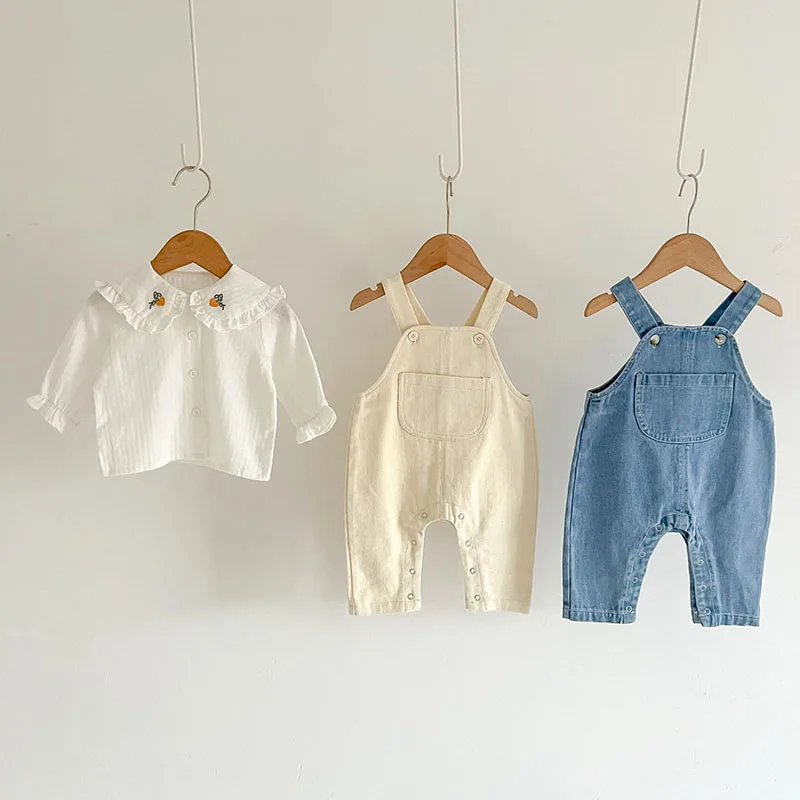 Children Clothes Suit Infant Baby Girls Clothing Set Long Sleeve Embroidered Shirt+Denim Jumpsuit Autumn Spring Clothes Suit