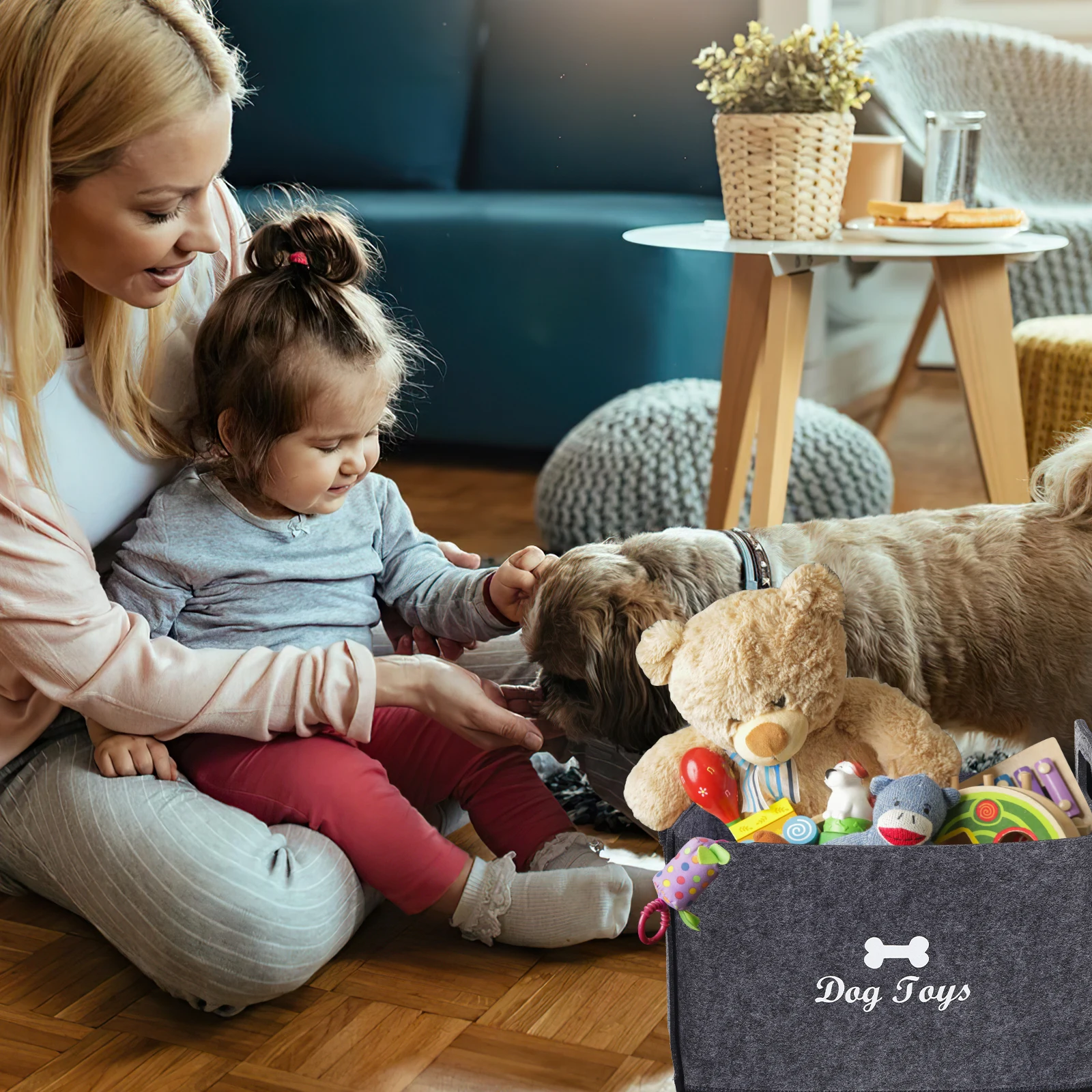 

Pet Toy Case Felt Dog Toy Basket Storage Container 28x20x21 Foldable Black Grey Multi Functional Organizers Baskets