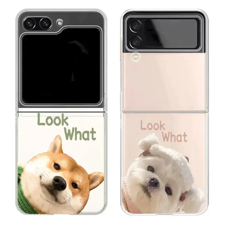 Funny Cartoon Dog Cat Transaprent Phone Case for Samsung Galaxy Z Flip 6 ZFlip 5 Clear Cover for Samsung ZFlip 4 3 Fundas Shells