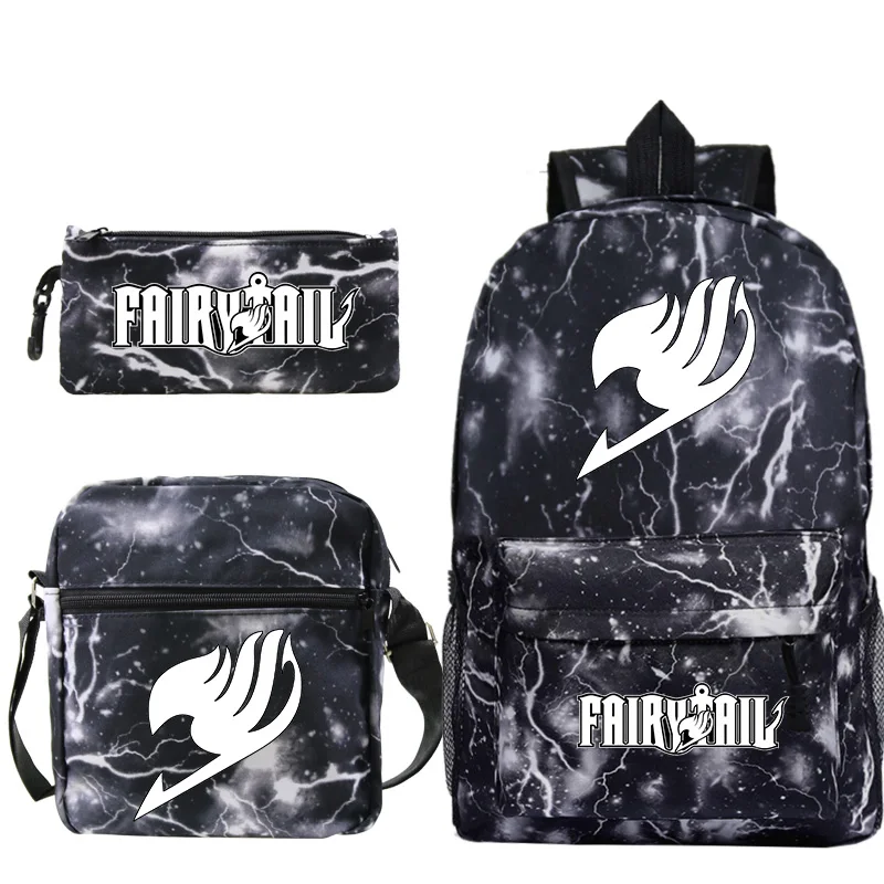 3Pcs Anime Fairy Tail Printed Backpack Set Large Capacity Lightweight Schoolbag for Boys Girls Casual Knapsack Outdoor Bookbag