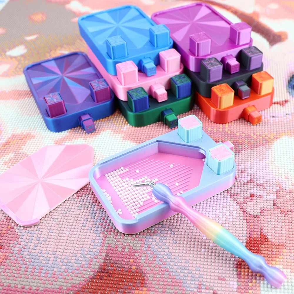 Multi-Color Diamond Painting Tray with 2 Trash Cans, Diamond Art Storage Bead Tray Tool Accessories, Essential DIY Supplies