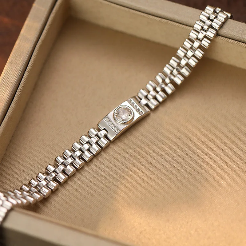 TFGLBU Round Cut Ziron Watchband Bracelet White Gold Plated S925 Silver Jewelry for Women Sparkling Wedding Party Fine Jewelry