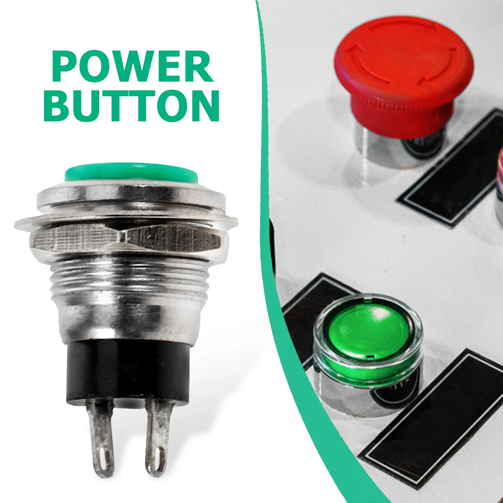 

6pcs Power Supply Switch Button Momentary Round Push Green 2Pin Automotive Replacement Compact Self Reset Reliable Zinc Fits
