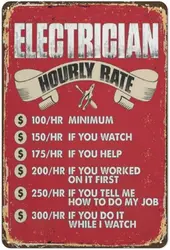 Electrician Hourly Rate Customizable Metal Tin Sign Wall Plaque for Home Electrician;s Safety Warning Box Decor Poster 12 X
