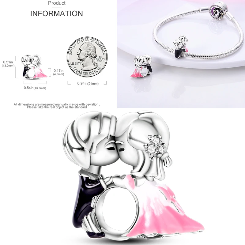 925 Sterling Silber Liebesherz-Charm-Perlen Paar Romantisch Passend für Original-Armband Valentinstag Jahrestag DIY Damenschmuck – Detail 12
