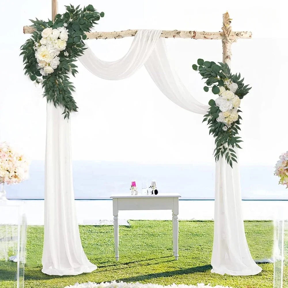 Wedding Arch Flowers Kit with White Draping Fabric(Pack of 3),2pcs Artificial Flower Arrangement with 1 Drape