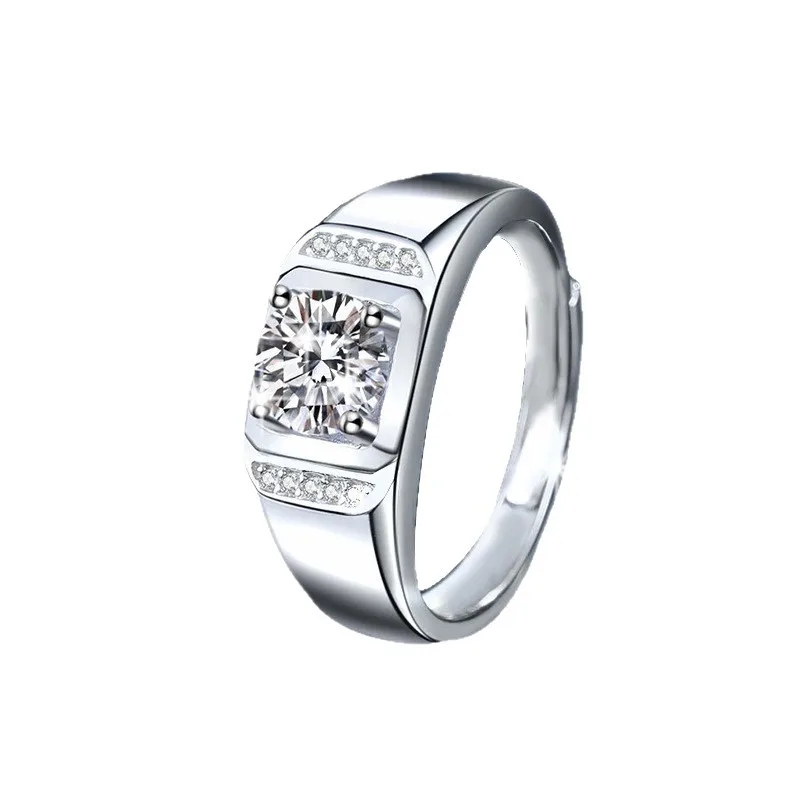 

S925 Sterling Silver Men's Ring with Certified Moissanite, Four-Prong Setting, Steady and Dominant Style, Perfect Jewelry Gift f