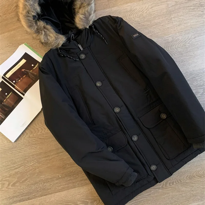 Men's Warm Hooded Cotton-padded Clothes Casual High Quality Thick Windproof Waterproof Jackets Solid Hooded Collar Coats Winter