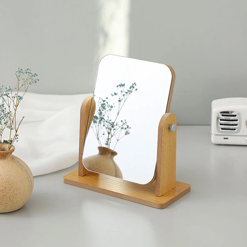 In hoek verstelbare houten roterende spiegel Klassiek ontwerp Mee-eter verwijderen Eyeliner-toepassing Gladde textuur Tafelbladspiegel