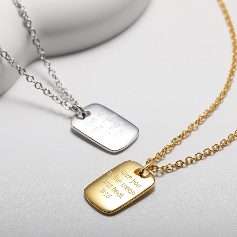 925 Sterling Silver Necklace Engraved 'I Love You to the Moon And Back' round Square Card Simple Silver Jewelry Trendy Accessory