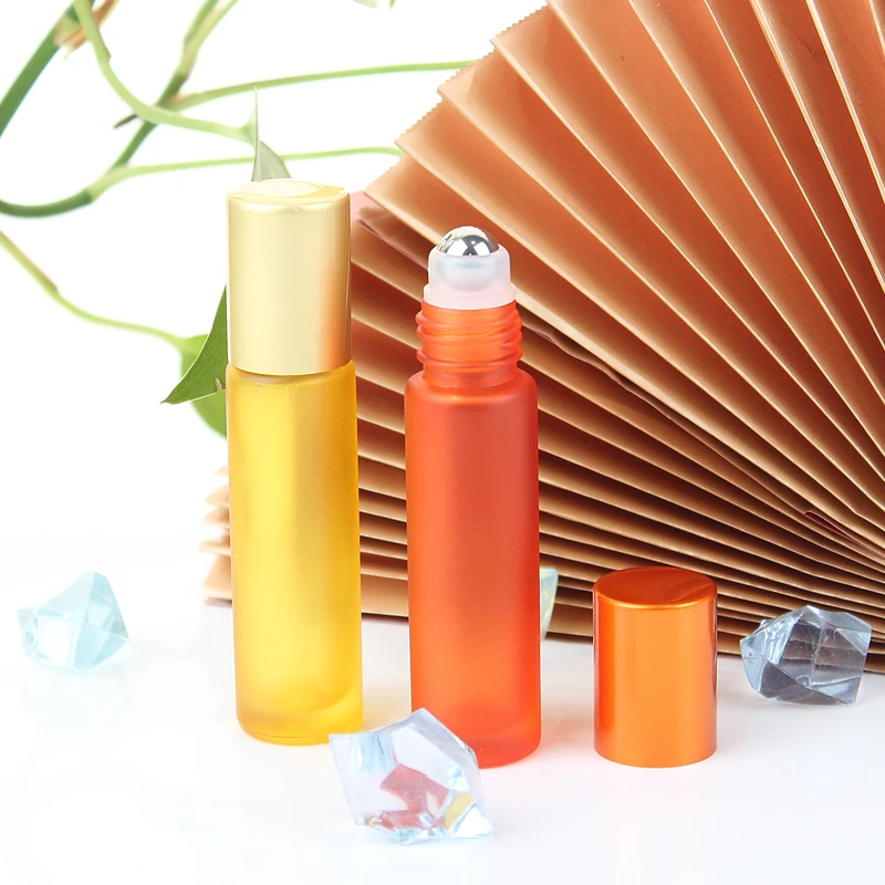 10/24/50pcs Frosted Colorful Thick Glass Roller on Bottle 10ml for Essential Oil Perfume Bottles Refillable Rollerball Vial