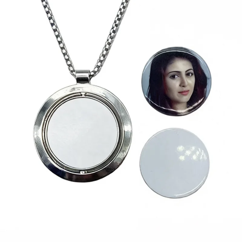 20 Sets DIY Sublimation Alloy Picture Frame Heat Transfer Spin Rotating Necklace Jewelry Blanks For Diy Gifts Crafts