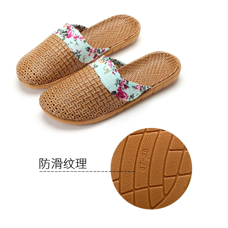 Mntrerm Rattan Grass Woven Slippers Women\'s Indoor Floor Anti-Skid Couple Linen Breathable Straw Mat  Men\'s Summer shoe