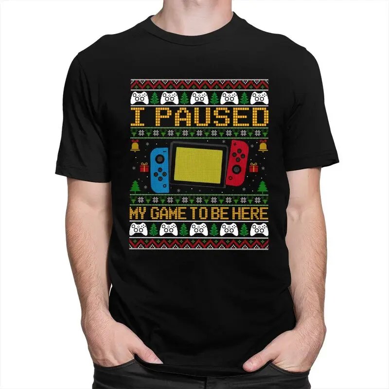 Custom I Paused My Game To Be Here Tshirts for Men Short Sleeves T Shirt Humor Joke Gamer T-shirts Loose Fit Pure Cotton Tees