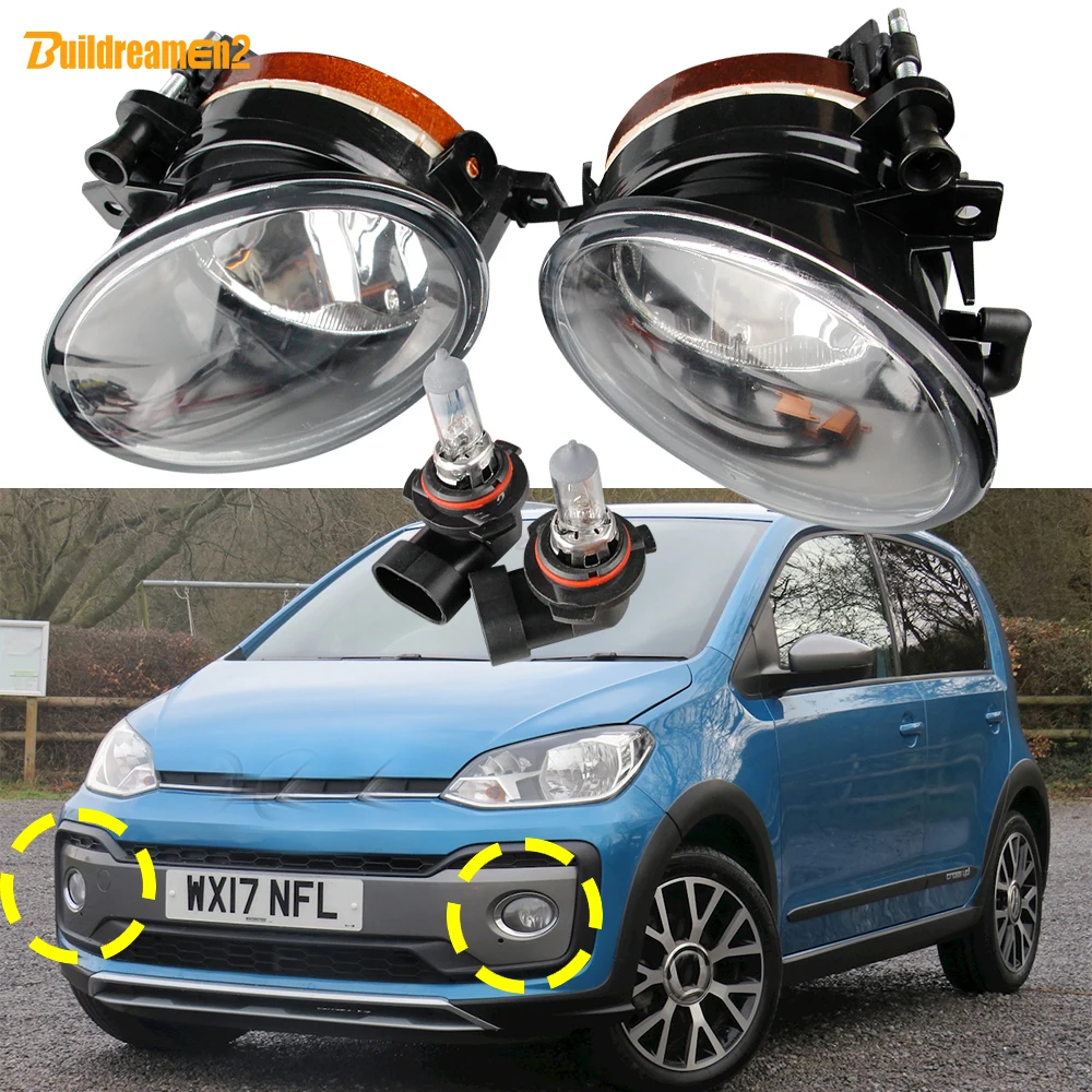 1 Pair Car Driver + Passenger Fog Light Assembly For Volkswagen VW UP! UP 2011-2021 Glass Lens Lampshade + 55W 100W Halogen Bulb