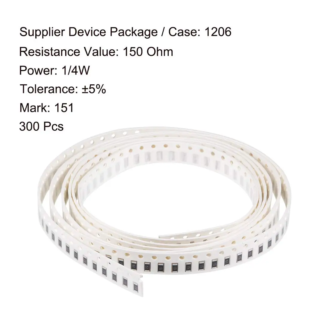 uxcell 表面実装デバイスチップ抵抗器、150 オーム 1/4W 1206 固定抵抗器、DIY エレクトロニクス用 5% 許容誤差 300 個