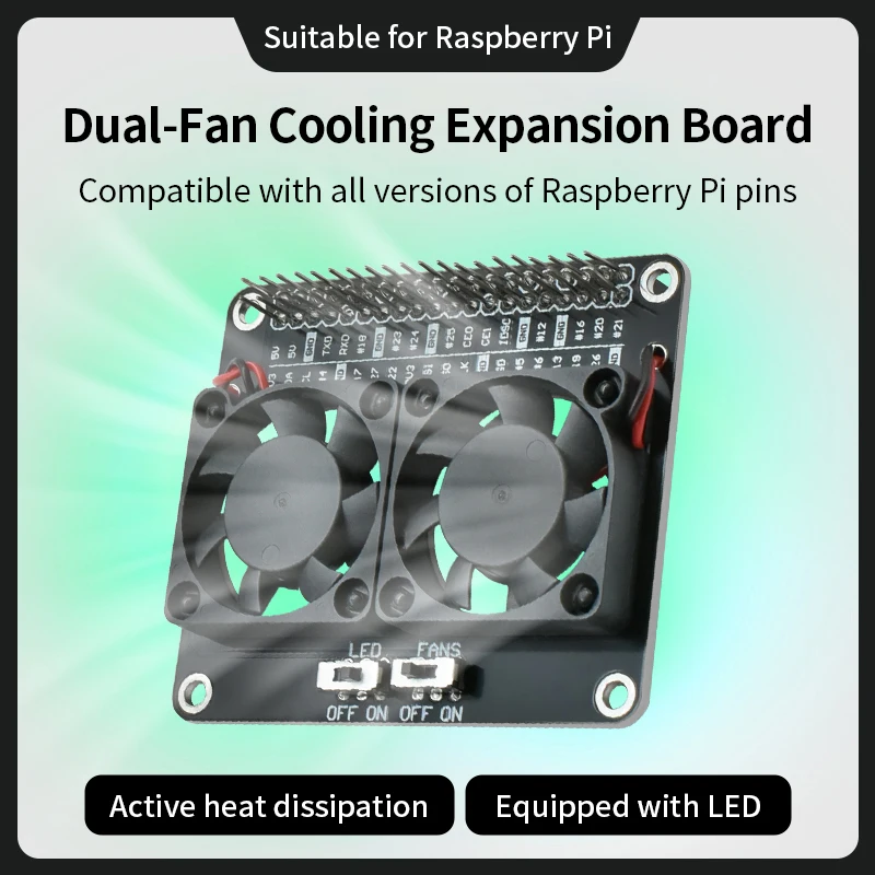 Raspberry Pi مروحة تبريد مزدوجة GPIO لوح تمديد تشغيل/إيقاف مفتاح LED ضوء مبرد نشط لـ Raspberry Pi 5 4B 3B+ 3B #1