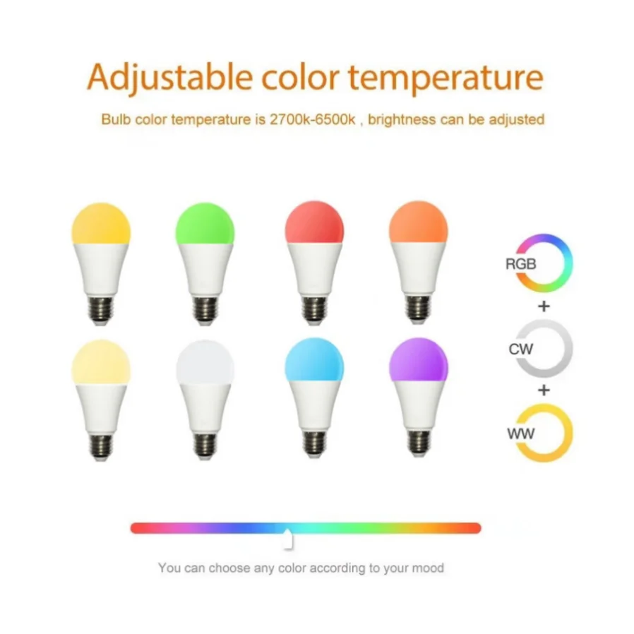 E27 Bluetooth4.0 اللاسلكية App الذكية LED لمبة تويا APP التحكم عكس الضوء 15 واط RGB + CW + WW تغيير لون مصباح متوافق IOS/أندرويد