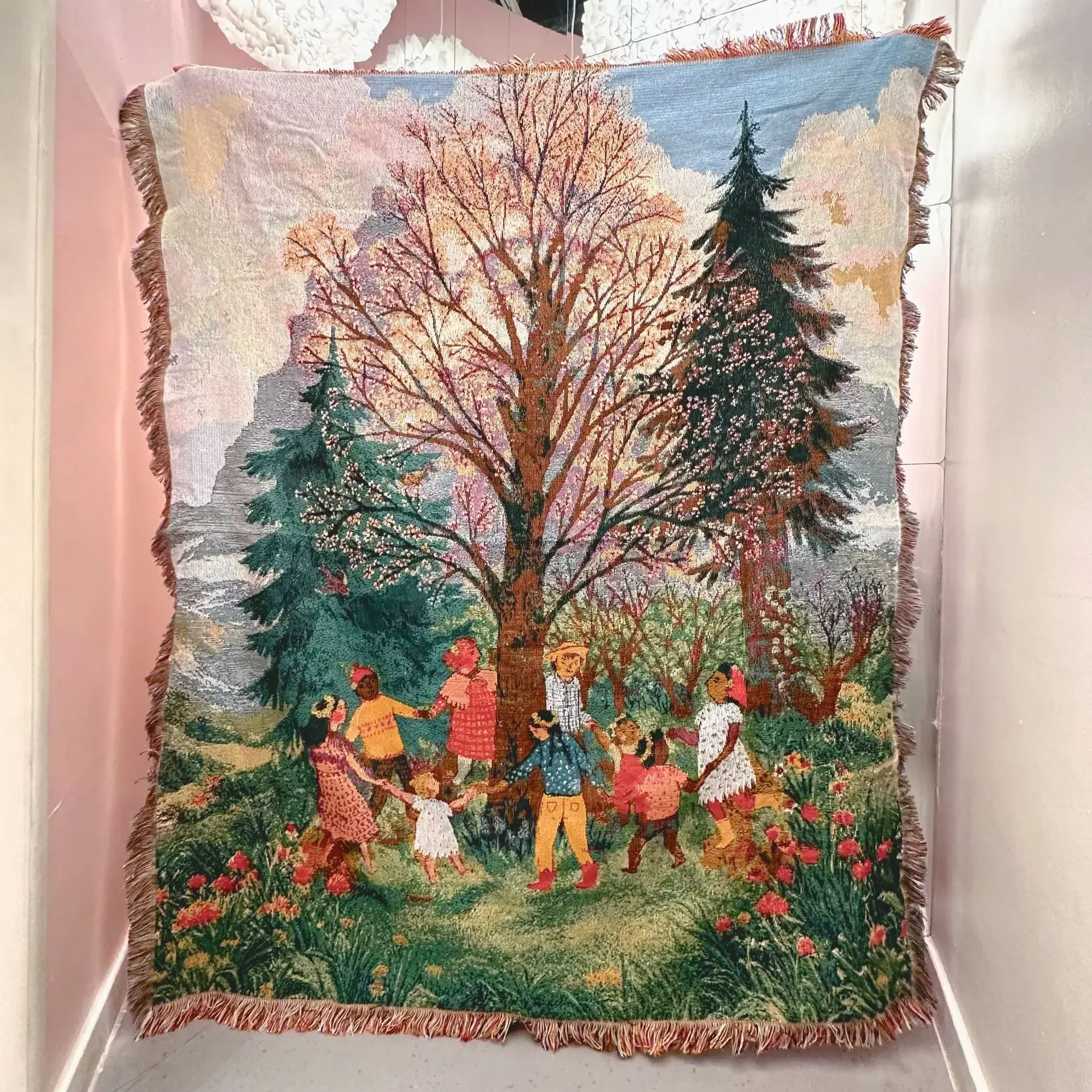 American Retro Cartoon Blanket Thread Carpet Warm Christmas Tree Decor Living Room Leisure Tapestry Sofa Towel Dropshipping