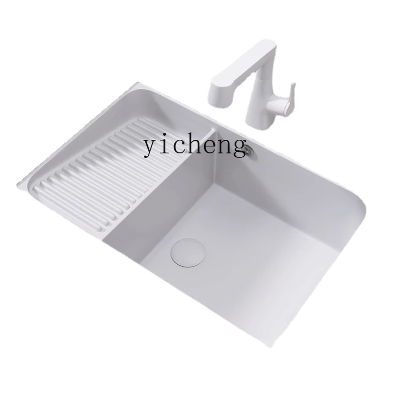 XL Ceramic Undercounter Laundry Basin Balcony with Washboard Hand Washing Single Basin Embedded Wash Sink