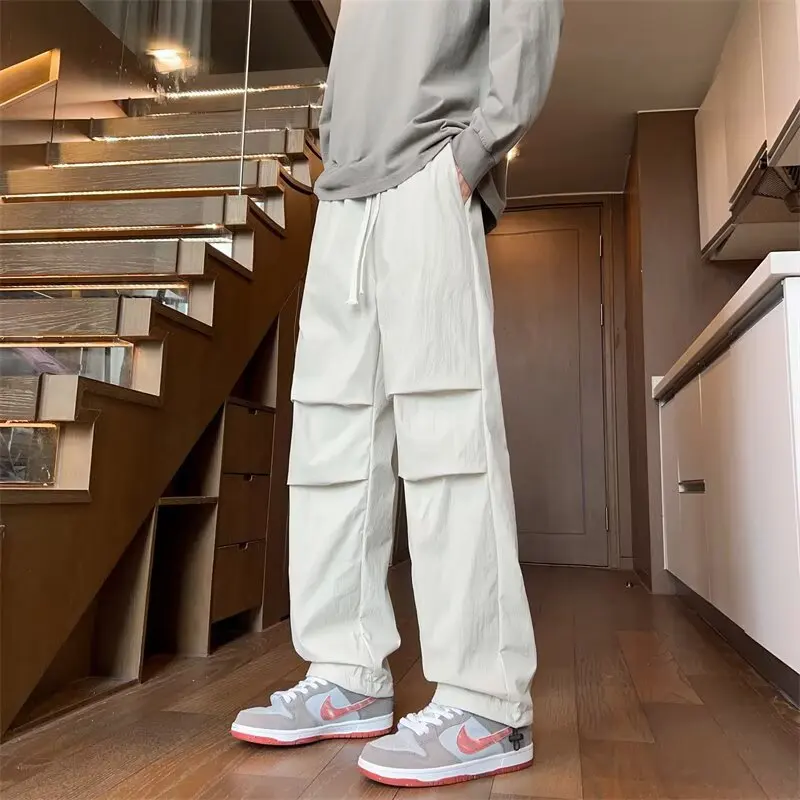ملابس العمل سراويل غير رسمية للرجال، تصميم صيفي رقيق، سراويل معلقة مستقيمة الساق، سراويل فضفاضة واسعة الساق، سراويل رجالية، سراويل هجومية،