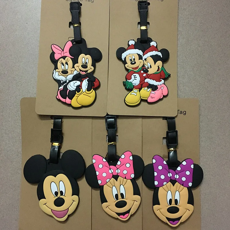 Accesorios de viaje clásicos de Mickey Mouse, etiqueta de equipaje de Gel de sílice, soporte de identificación para maleta, etiqueta de embarque de