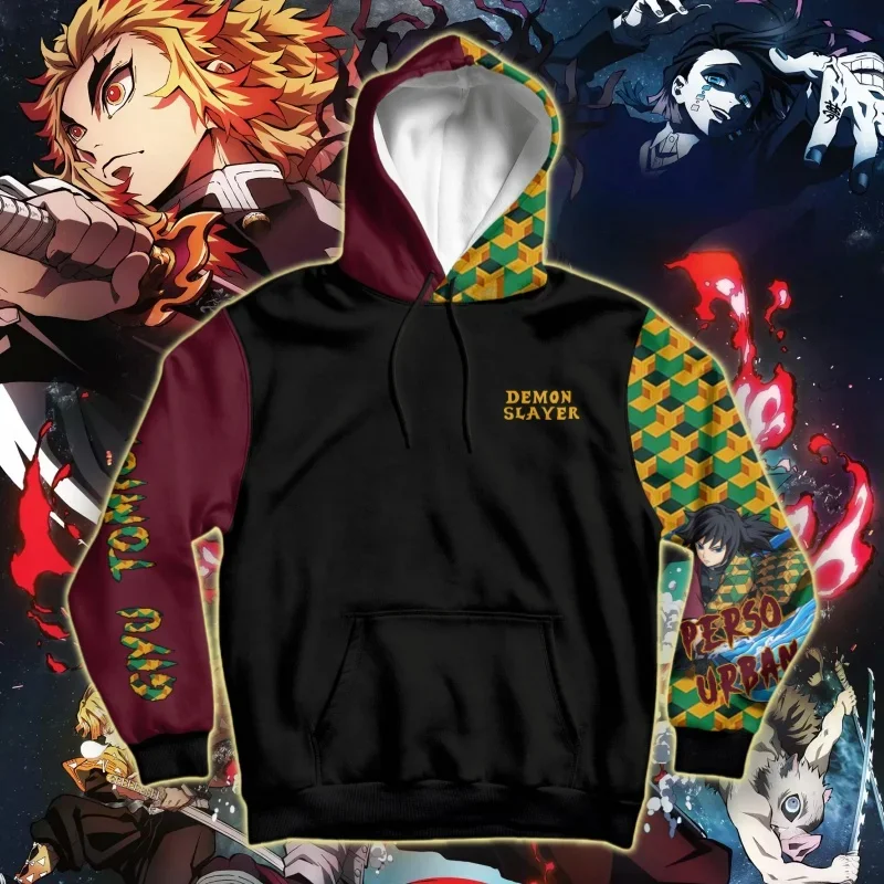 

Толстовки с капюшоном в стиле аниме «Убийца демонов» для взрослых и детей Томиока, осенне-зимние толстовки с 3D принтом, повседневная уличная одежда с круглым вырезом