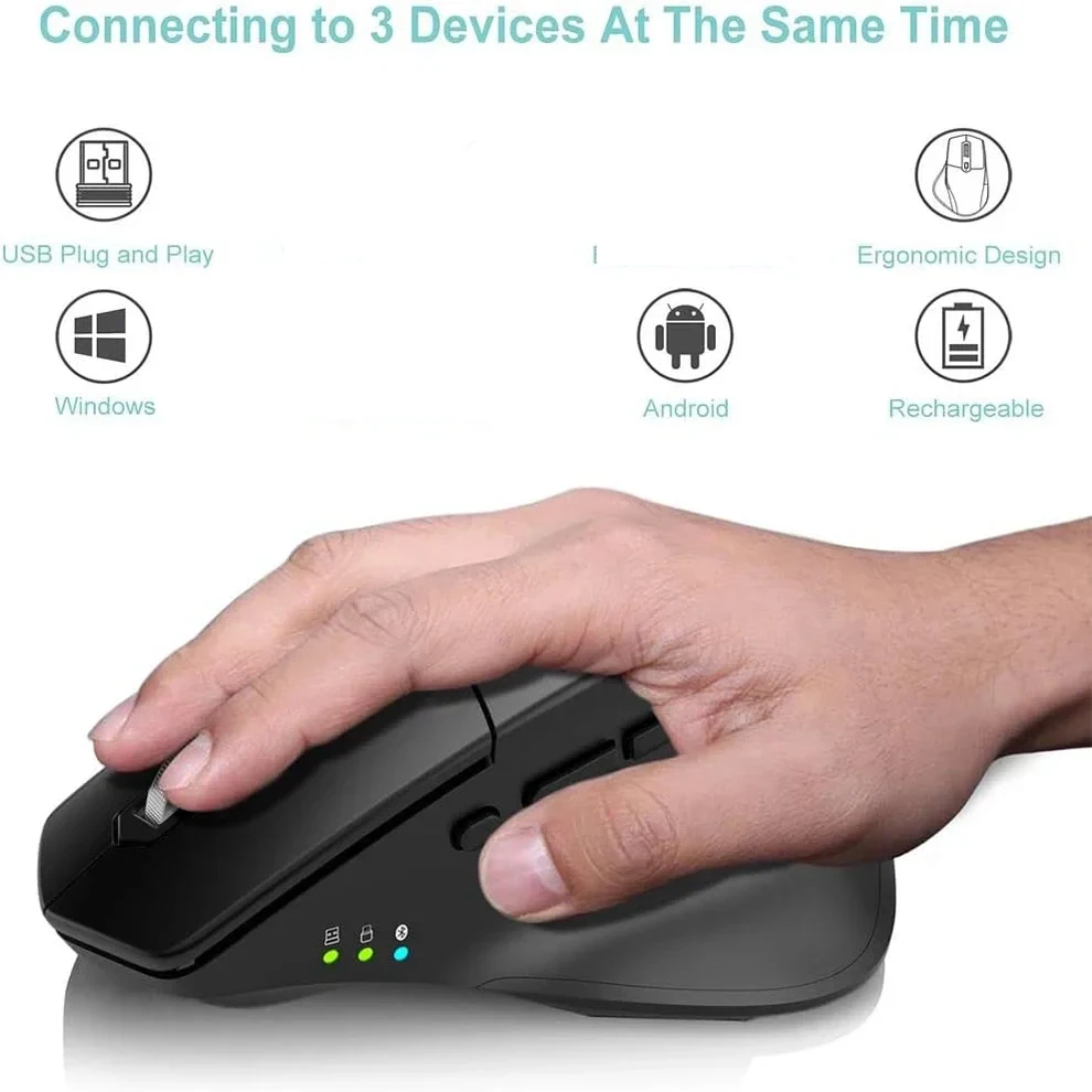 Vertical Mouse Multi-Device,BT5.0 & 2.4G Wireless Mouse with Silent Click for Laptop, MacBook, PC