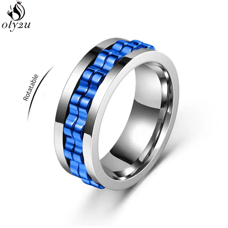 Fashion 8mm Stainless Steel Gear Chain Rotating Ring for Men Anxiety Relief Finger Jewelry Spinning Fidget Rings Steampunk Gifts